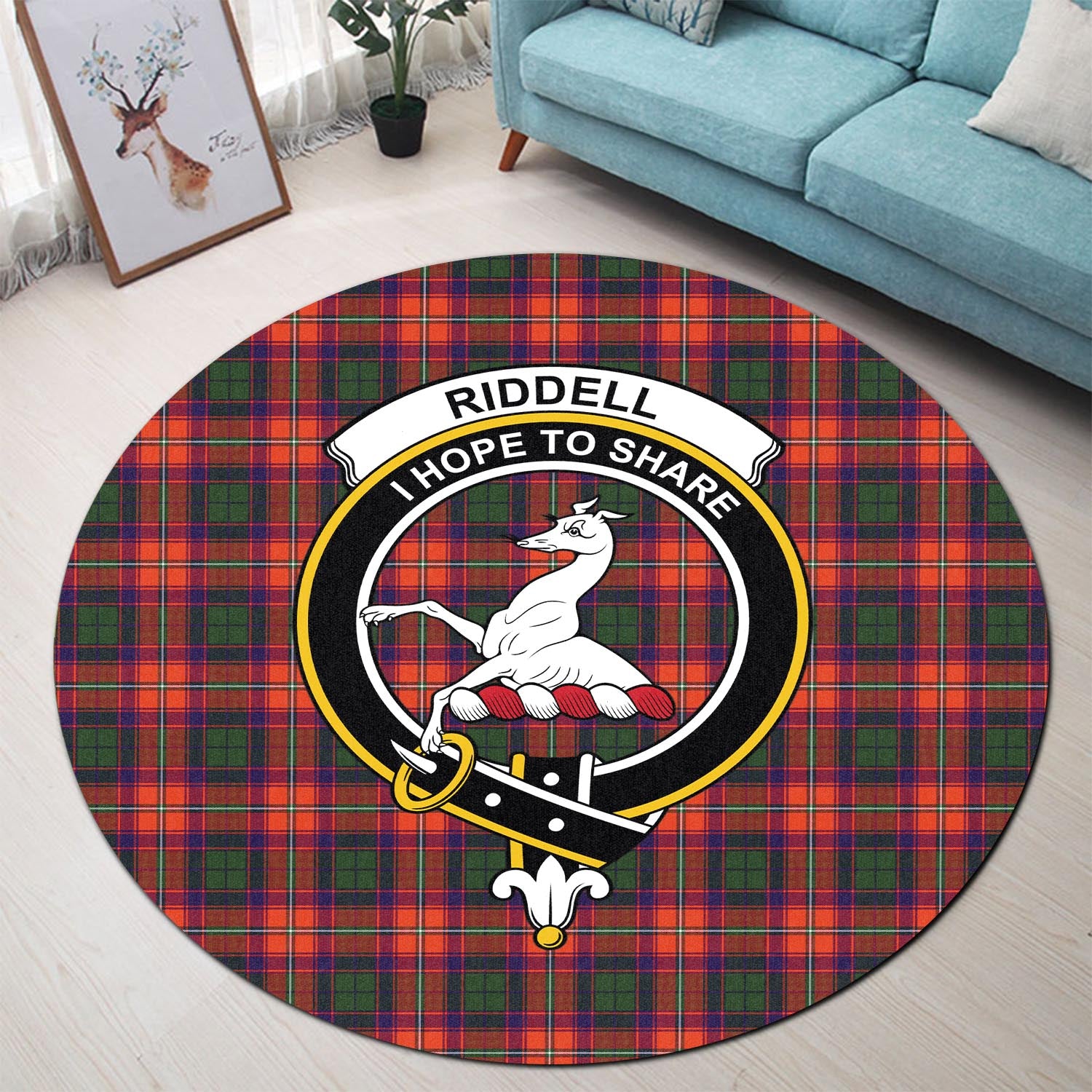 riddell-tartan-round-rug-with-family-crest