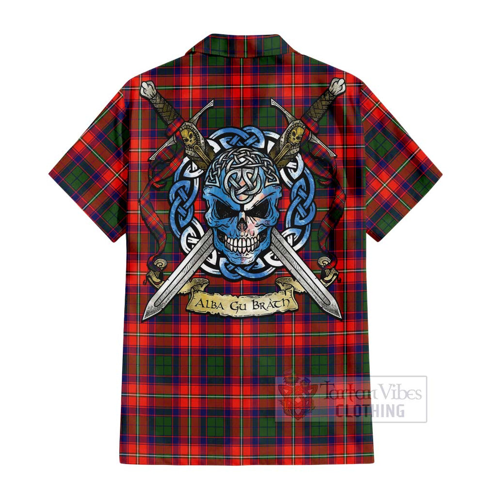 Tartan Vibes Clothing Riddell Tartan Short Sleeve Button Shirt with Family Crest Celtic Skull Style