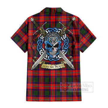 Riddell Tartan Short Sleeve Button Shirt with Family Crest Celtic Skull Style