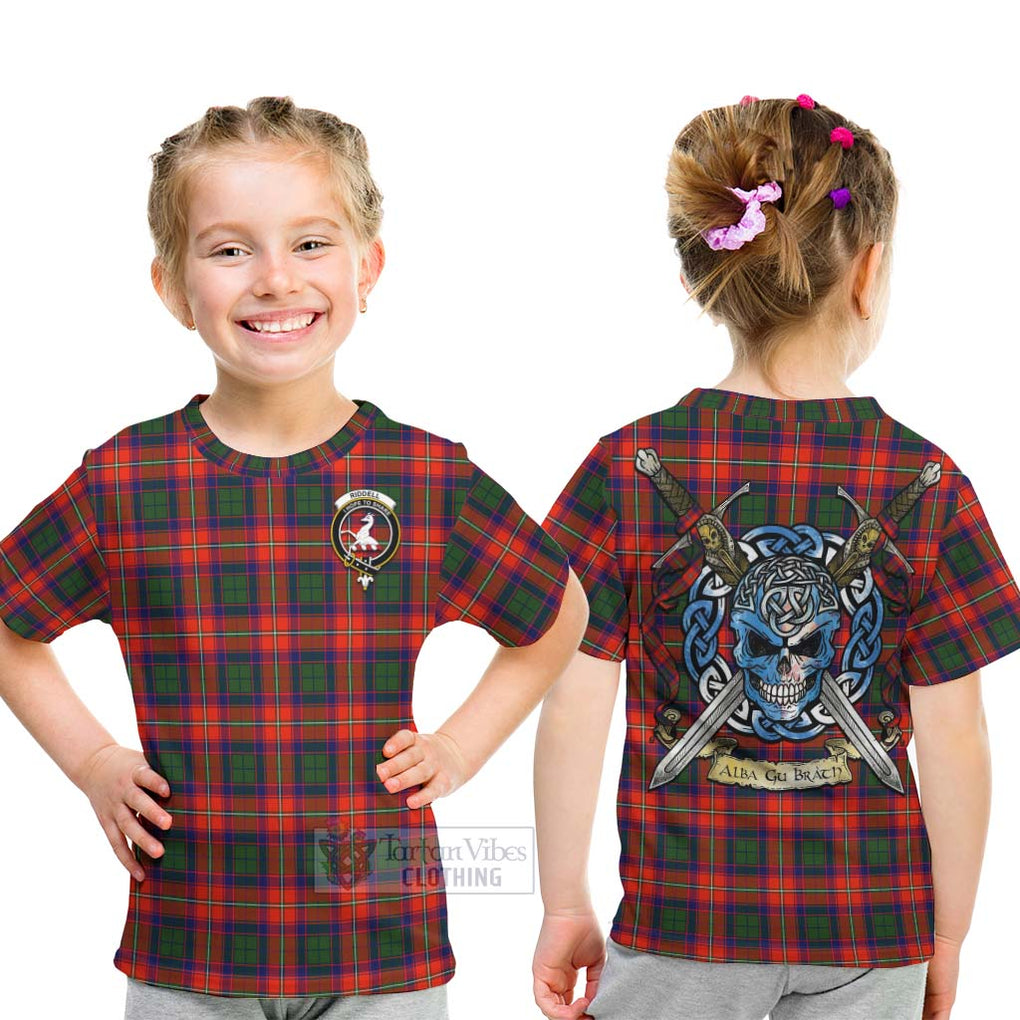 Tartan Vibes Clothing Riddell Tartan Kid T-Shirt with Family Crest Celtic Skull Style