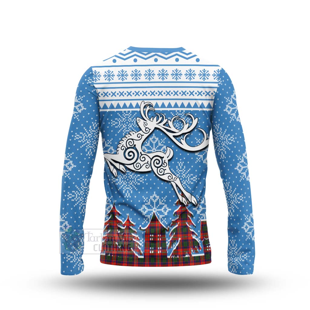 Tartan Vibes Clothing Riddell Clan Christmas Long Sleeve T-Shirt Celtic Reindeer Style