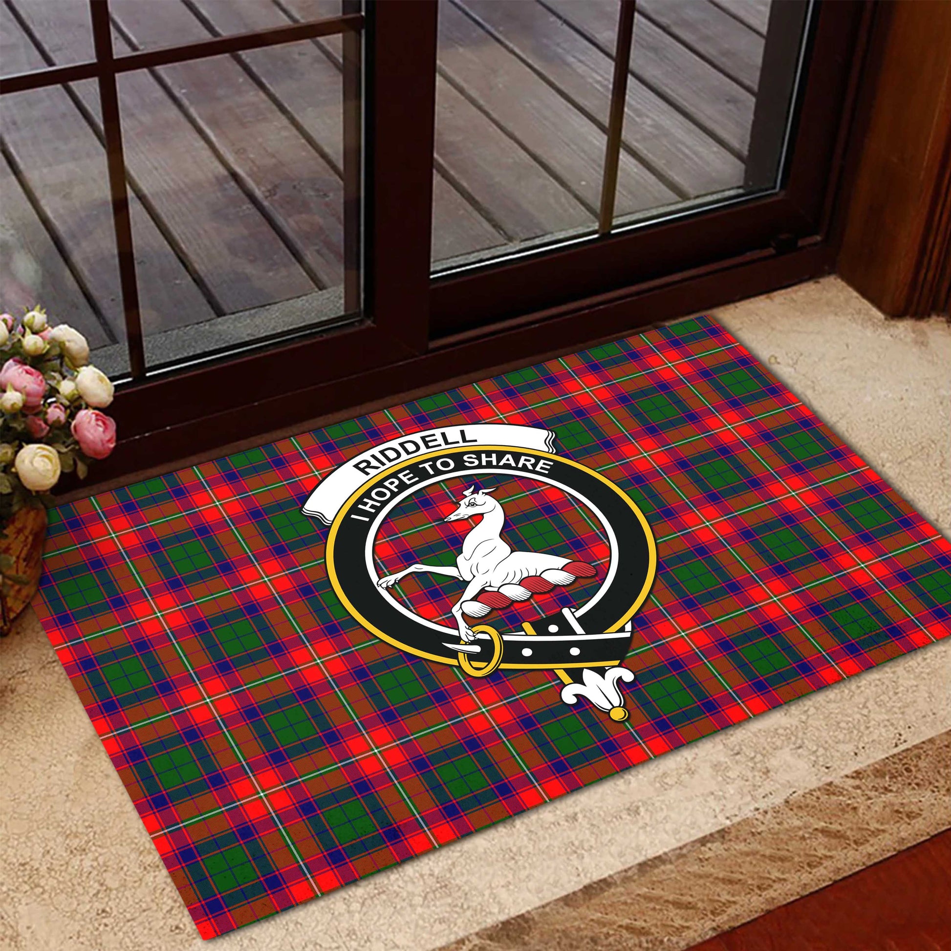 Riddell Tartan Door Mat with Family Crest - Tartanvibesclothing