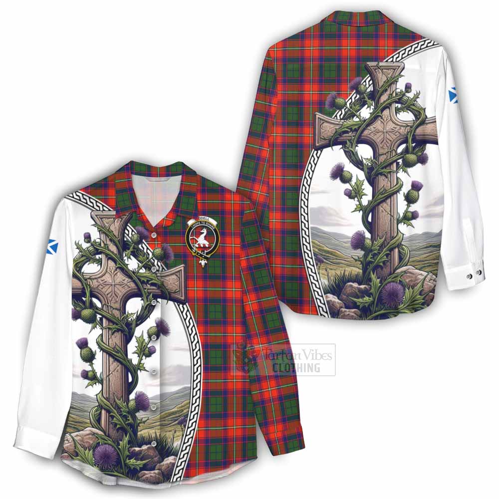 Tartan Vibes Clothing Riddell Tartan Women's Casual Shirt with Family Crest and St. Andrew's Cross Accented by Thistle Vines