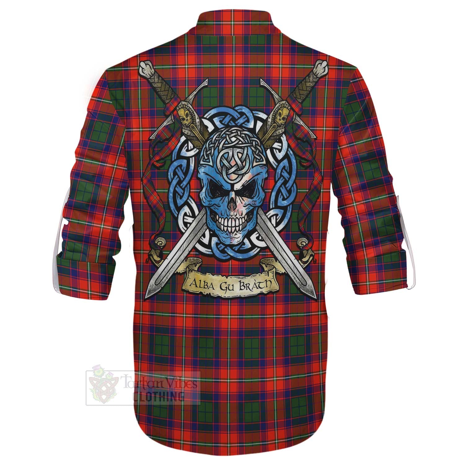 Tartan Vibes Clothing Riddell Tartan Ghillie Kilt Shirt with Family Crest Celtic Skull Style