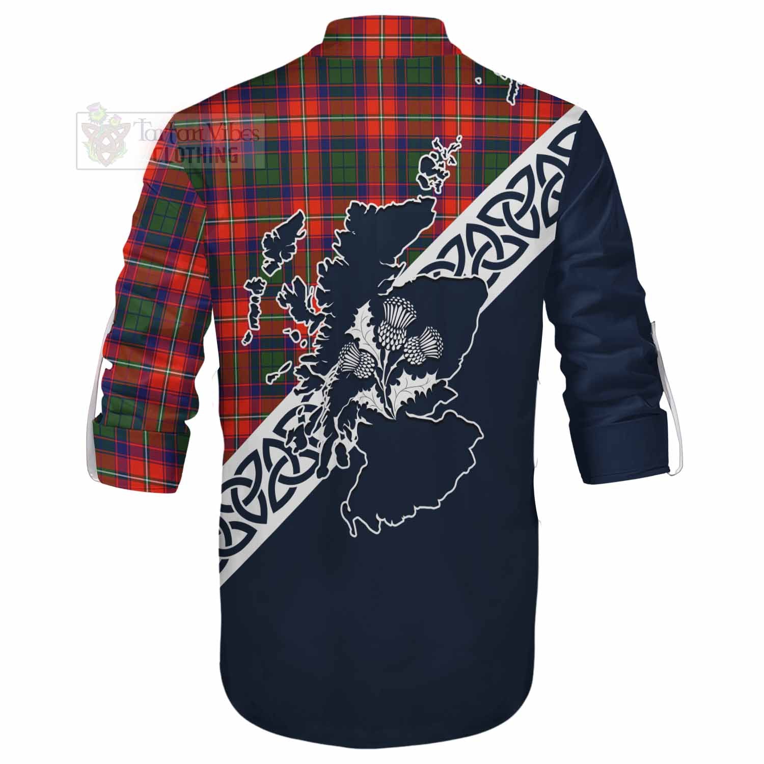 Tartan Vibes Clothing Riddell Tartan Ghillie Kilt Shirt Featuring Thistle and Scotland Map