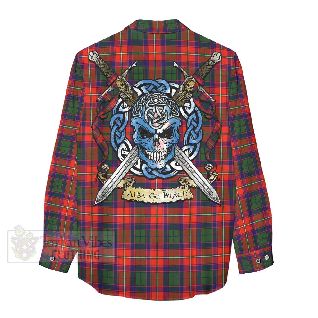 Tartan Vibes Clothing Riddell Tartan Women's Casual Shirt with Family Crest Celtic Skull Style