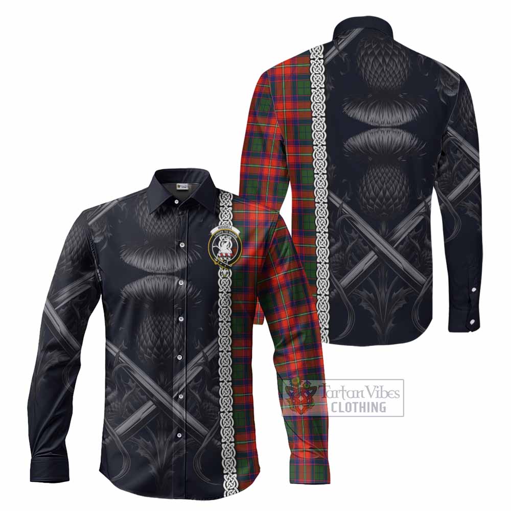 Tartan Vibes Clothing Riddell Tartan Long Sleeve Button Shirt with Family Crest Cross Sword Thistle Celtic Vibes