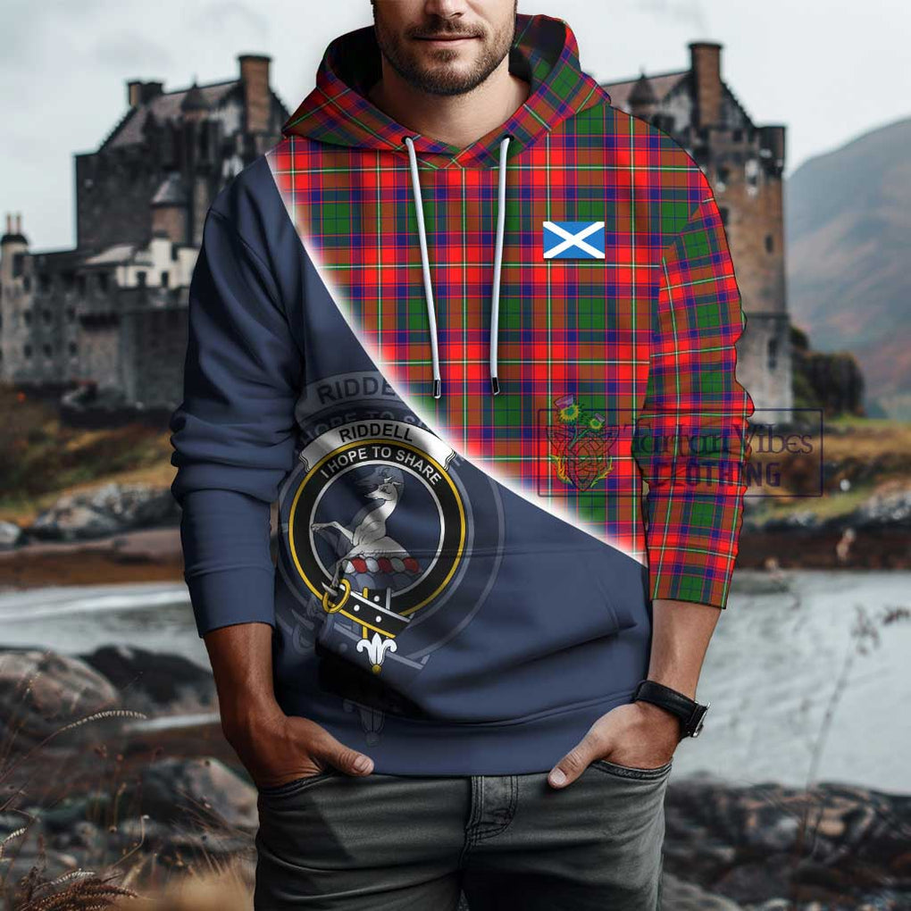 Riddell Tartan Hoodie with Personalised National Flag and Family Crest Half Style - Tartanvibesclothing Shop