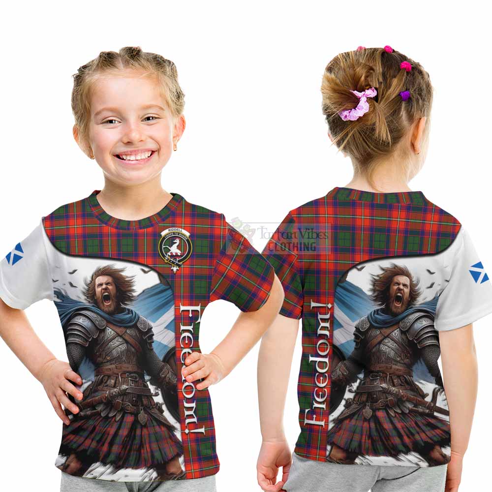 Tartan Vibes Clothing Riddell Crest Tartan Kid T-Shirt Inspired by the Freedom of Scottish Warrior