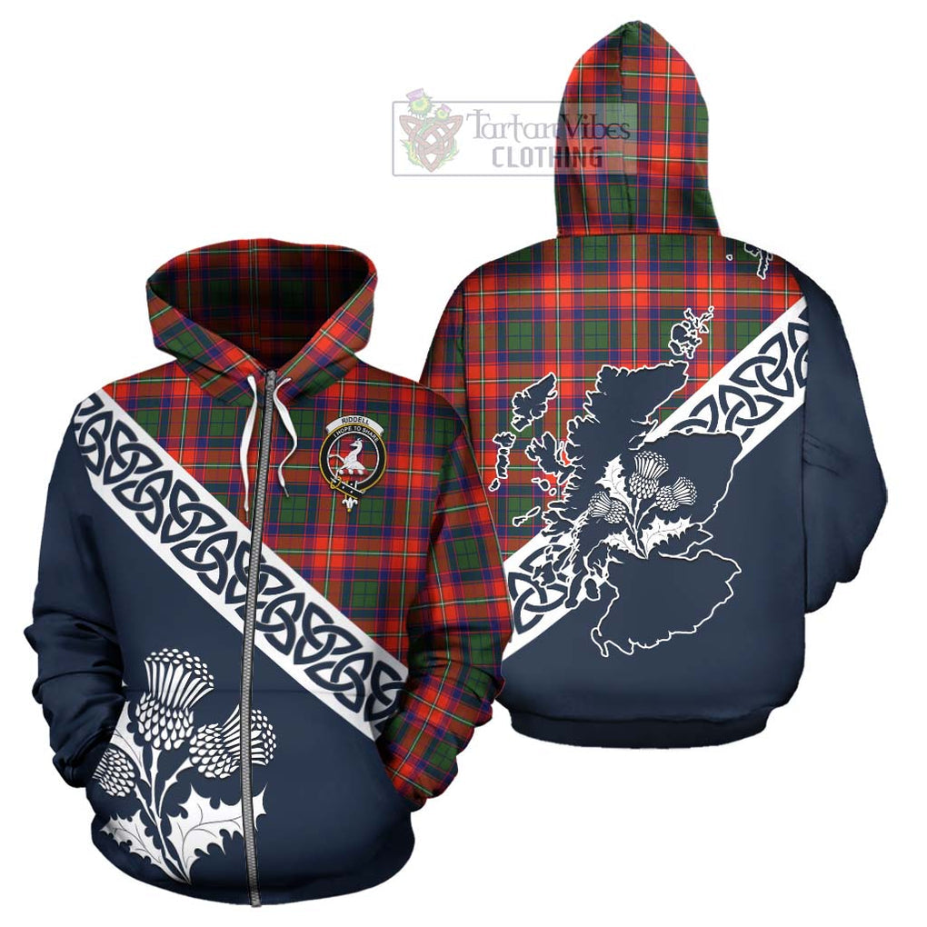 Tartan Vibes Clothing Riddell Tartan Hoodie Featuring Thistle and Scotland Map