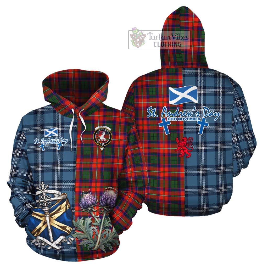 Tartan Vibes Clothing Riddell Tartan Cotton Hoodie Happy St. Andrew's Day Half Tartan Style