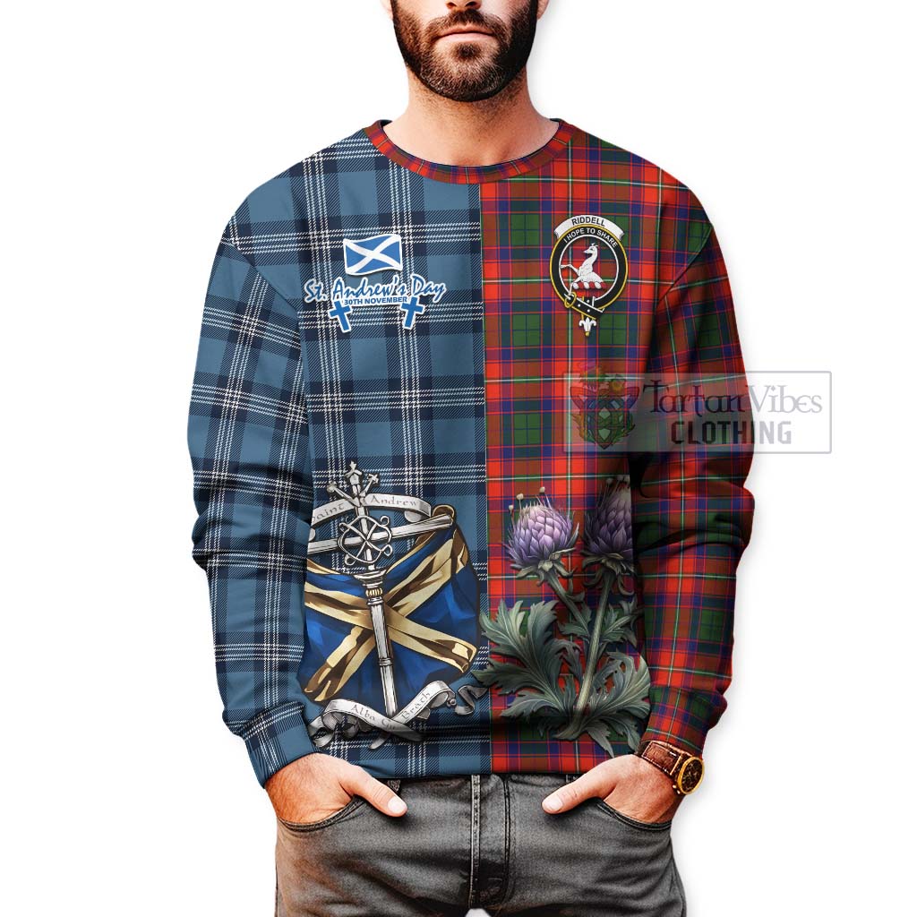 Riddell Tartan Sweatshirt Happy St. Andrew's Day Half Tartan Style - Tartan Vibes Clothing
