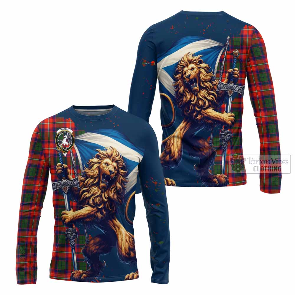 Tartan Vibes Clothing Riddell Tartan Family Crest Long Sleeve T-Shirt with Scottish Majestic Lion