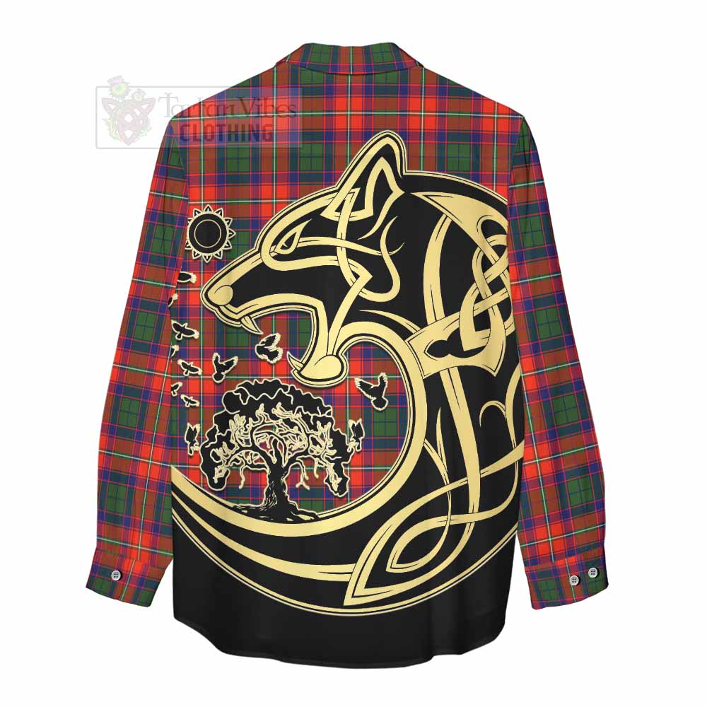 Tartan Vibes Clothing Riddell Tartan Women's Casual Shirt with Family Crest Celtic Wolf Style