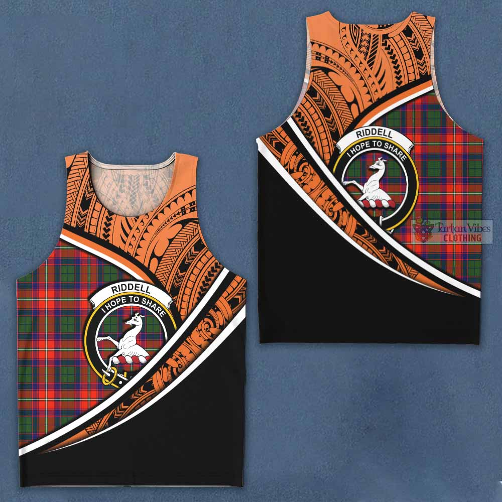 Tartan Vibes Clothing Riddell Crest Tartan Men's Tank Top with Maori Tattoo Style - Orange Version