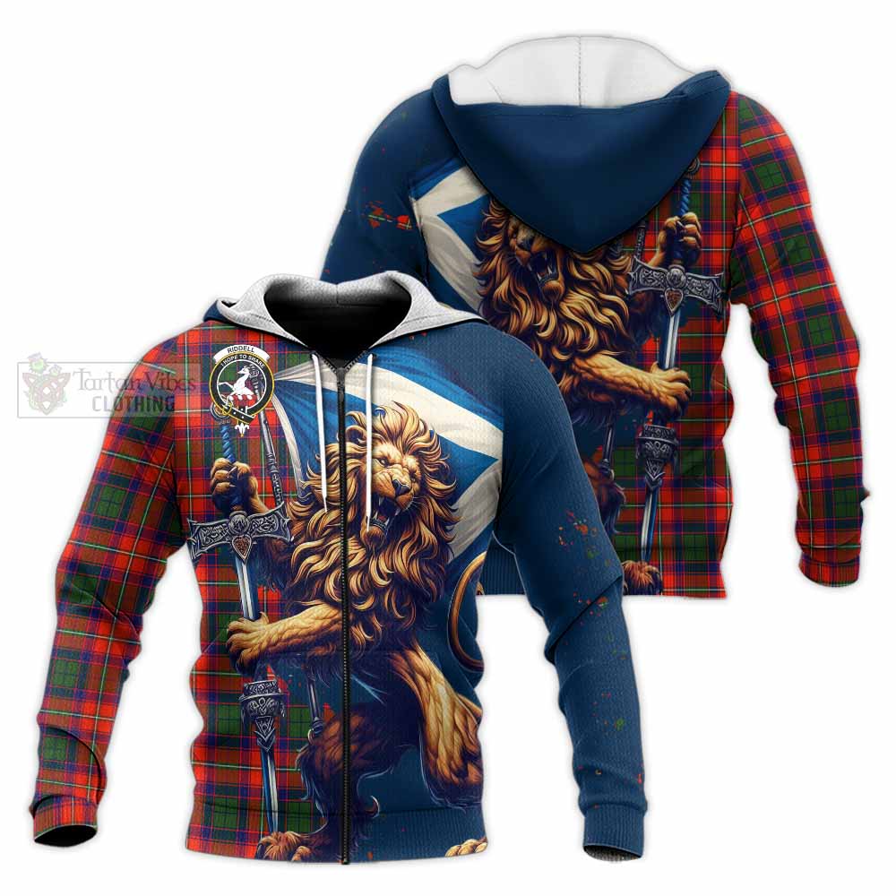 Tartan Vibes Clothing Riddell Tartan Family Crest Knitted Hoodie with Scottish Majestic Lion