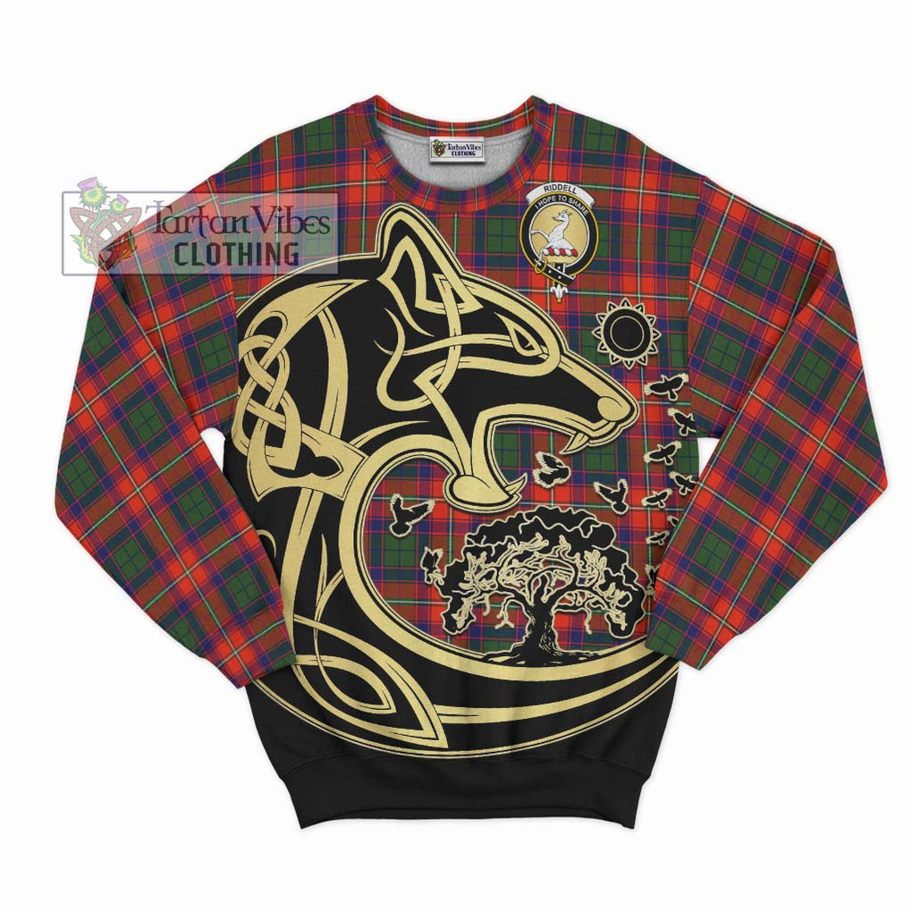 Riddell Tartan Sweatshirt with Family Crest Celtic Wolf Style - Tartan Vibes Clothing