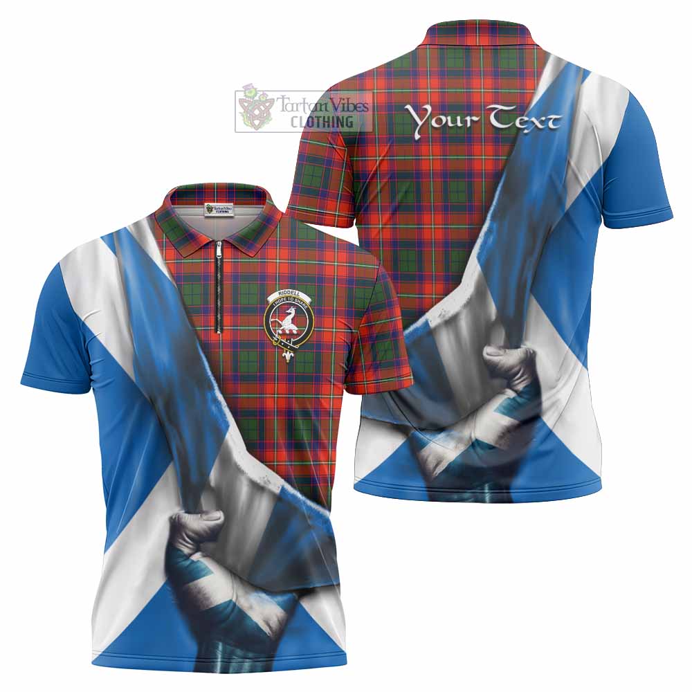 Tartan Vibes Clothing Riddell Tartan Zipper Polo Shirt with Family Crest Scotland Patriotic Style