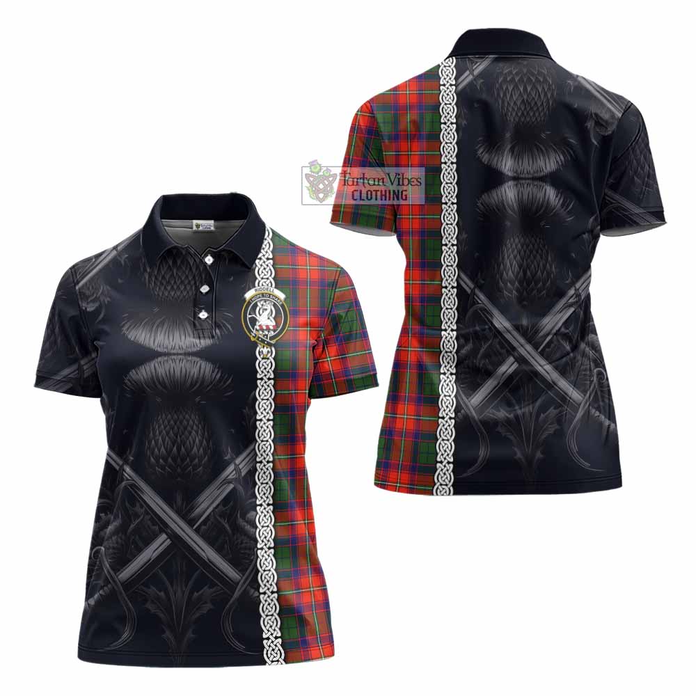 Tartan Vibes Clothing Riddell Tartan Women's Polo Shirt with Family Crest Cross Sword Thistle Celtic Vibes