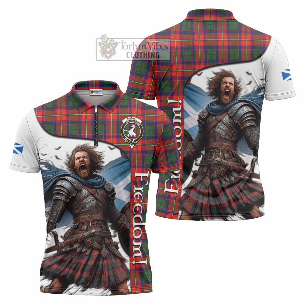 Tartan Vibes Clothing Riddell Crest Tartan Zipper Polo Shirt Inspired by the Freedom of Scottish Warrior