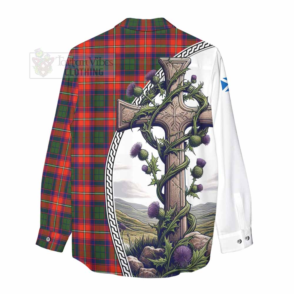 Tartan Vibes Clothing Riddell Tartan Women's Casual Shirt with Family Crest and St. Andrew's Cross Accented by Thistle Vines