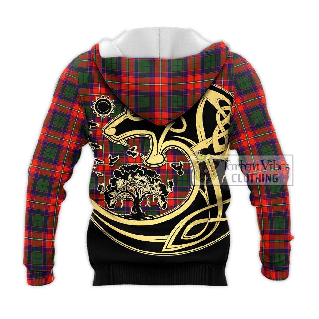 Riddell Tartan Knitted Hoodie with Family Crest Celtic Wolf Style - Tartan Vibes Clothing