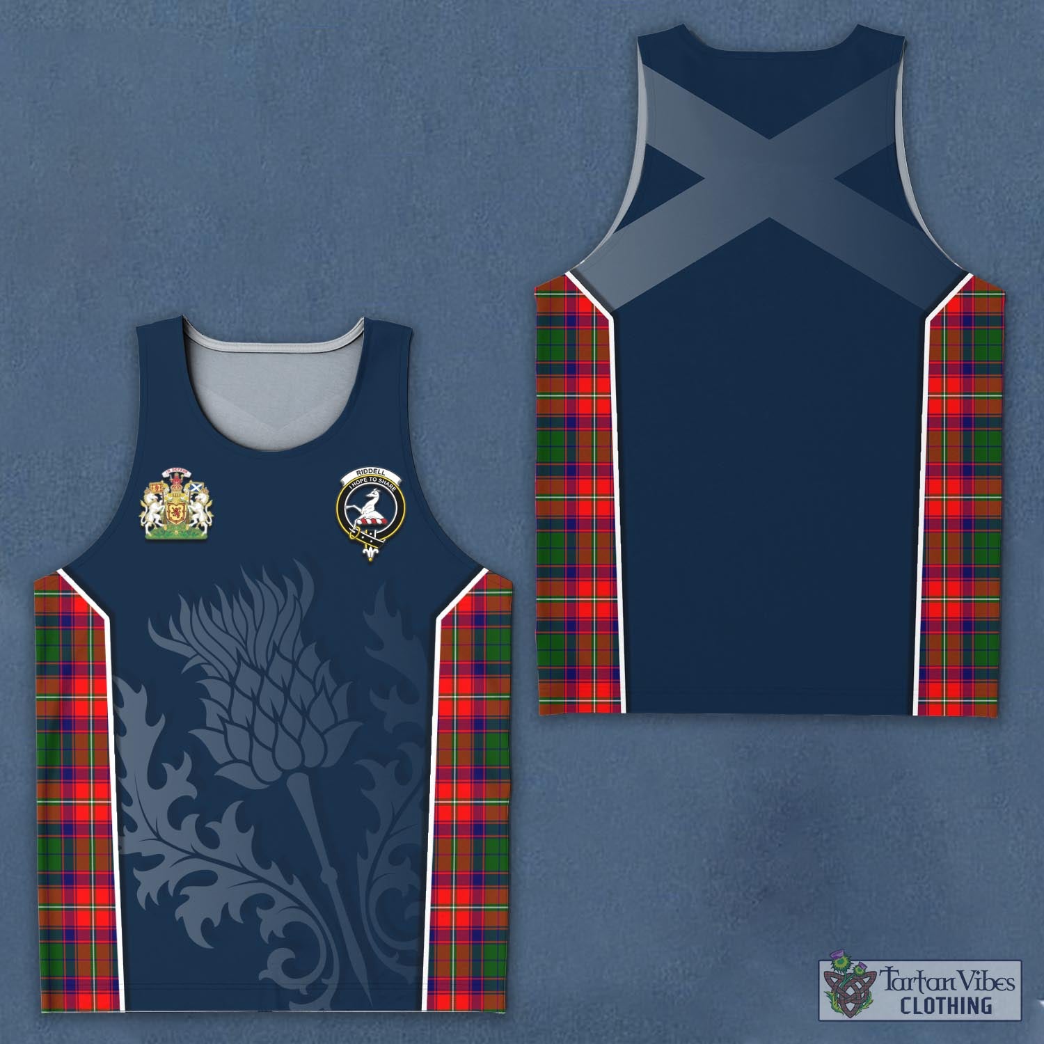 Tartan Vibes Clothing Riddell Tartan Men's Tanks Top with Family Crest and Scottish Thistle Vibes Sport Style