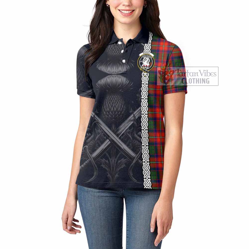 Tartan Vibes Clothing Riddell Tartan Women's Polo Shirt with Family Crest Cross Sword Thistle Celtic Vibes