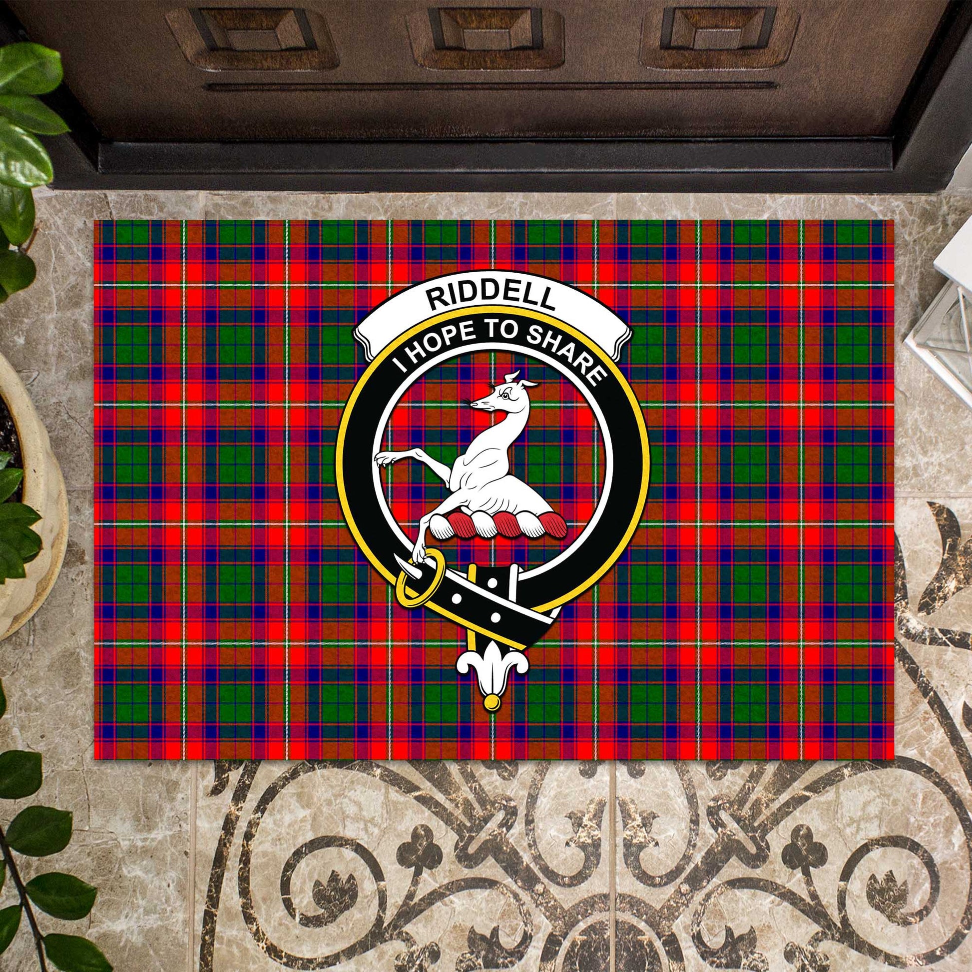 Riddell Tartan Door Mat with Family Crest - Tartanvibesclothing