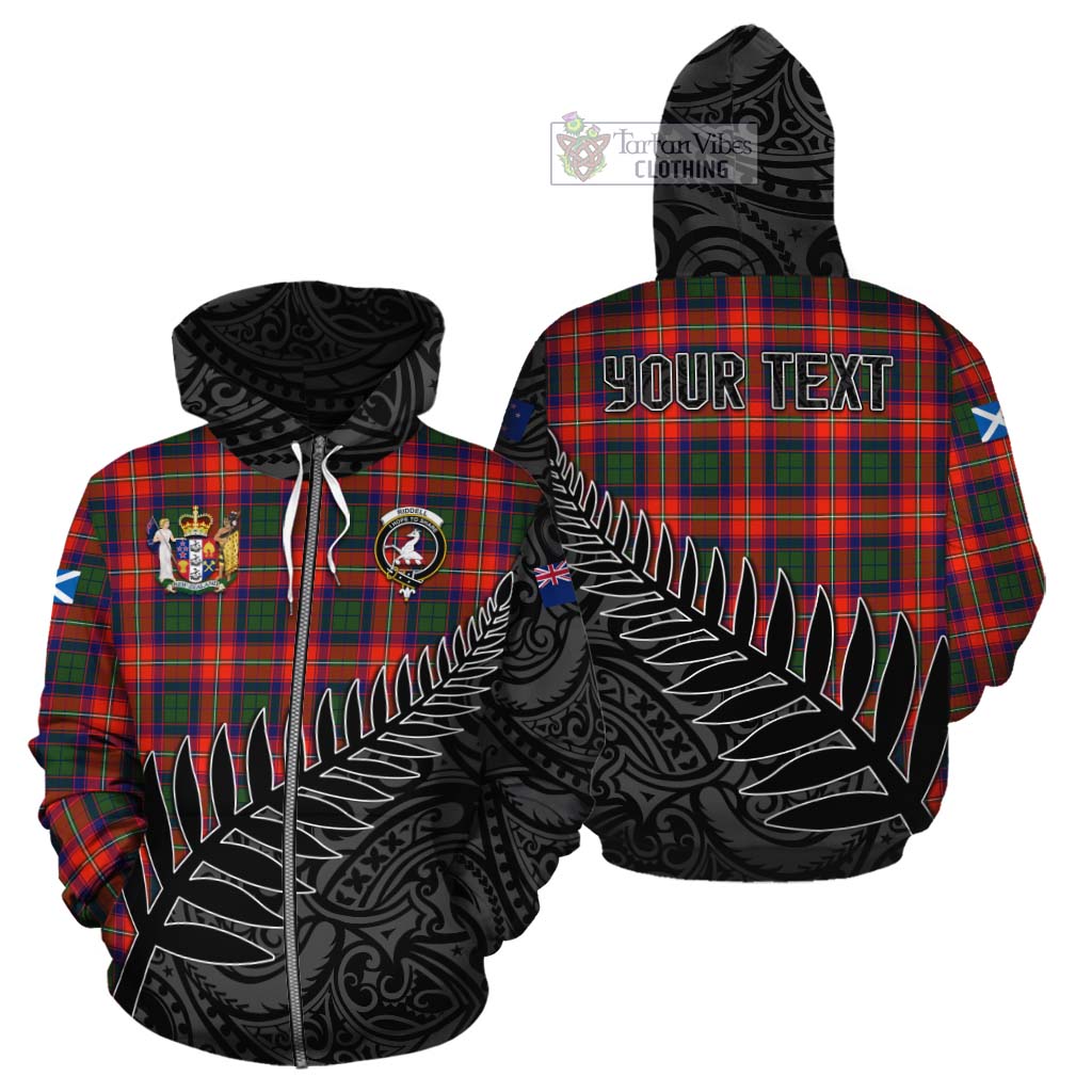 Tartan Vibes Clothing Riddell Crest Tartan Cotton Hoodie with New Zealand Silver Fern Half Style