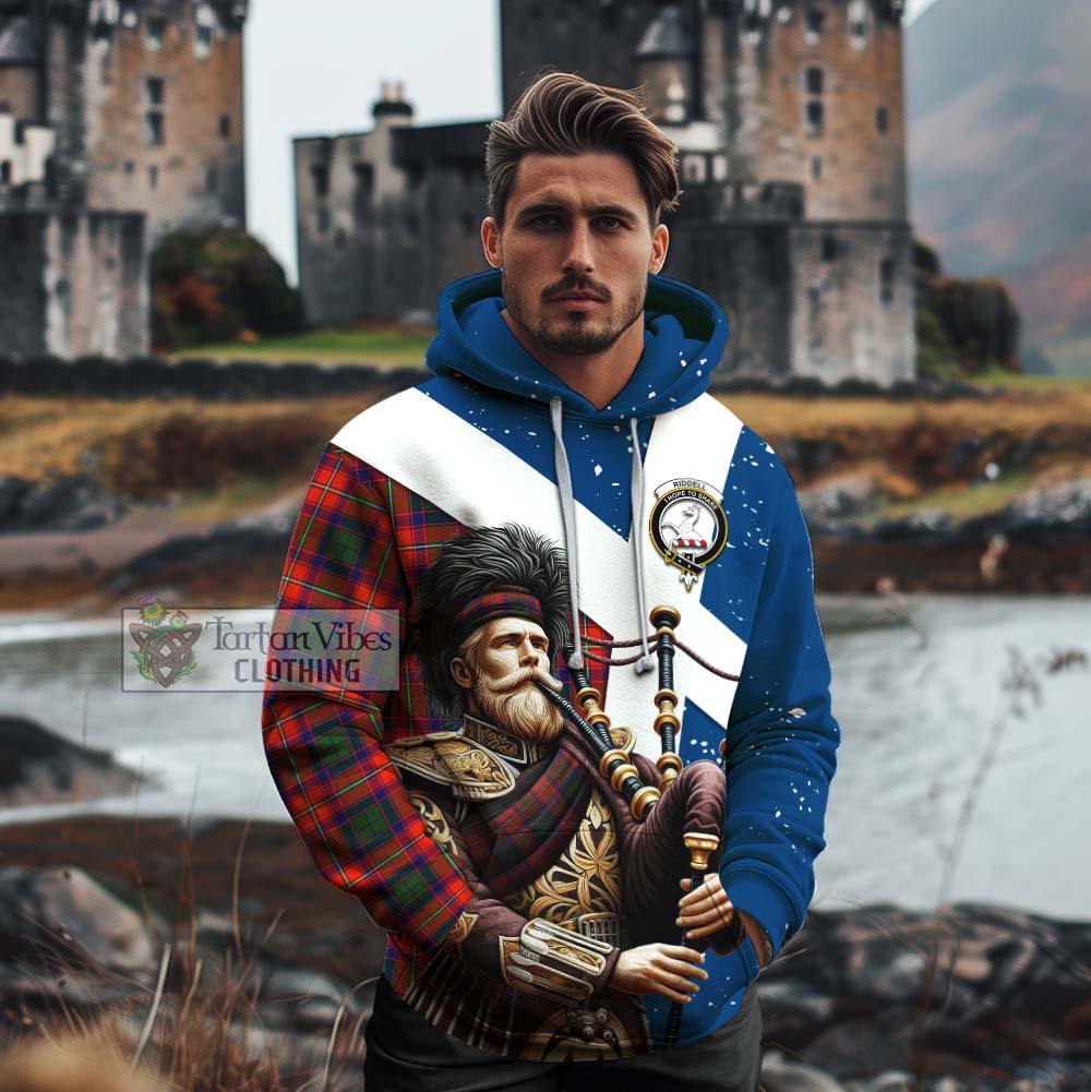 Tartan Vibes Clothing Riddell Tartan Cotton Hoodie with Family Crest Scottish Bagpiper Vibes