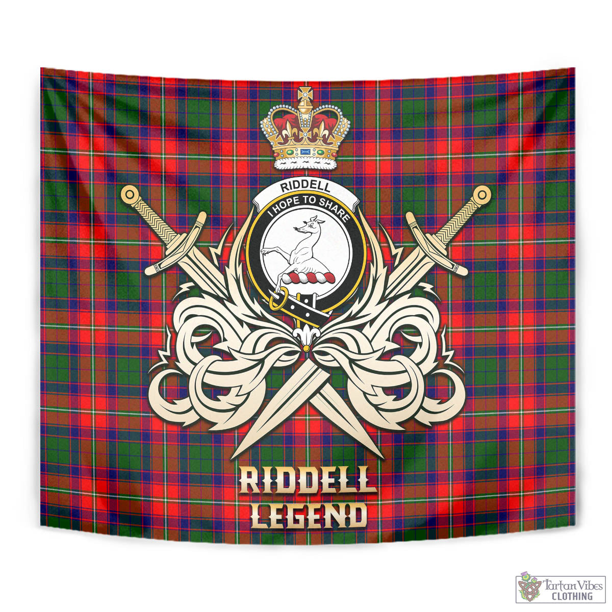 Tartan Vibes Clothing Riddell Tartan Tapestry with Clan Crest and the Golden Sword of Courageous Legacy