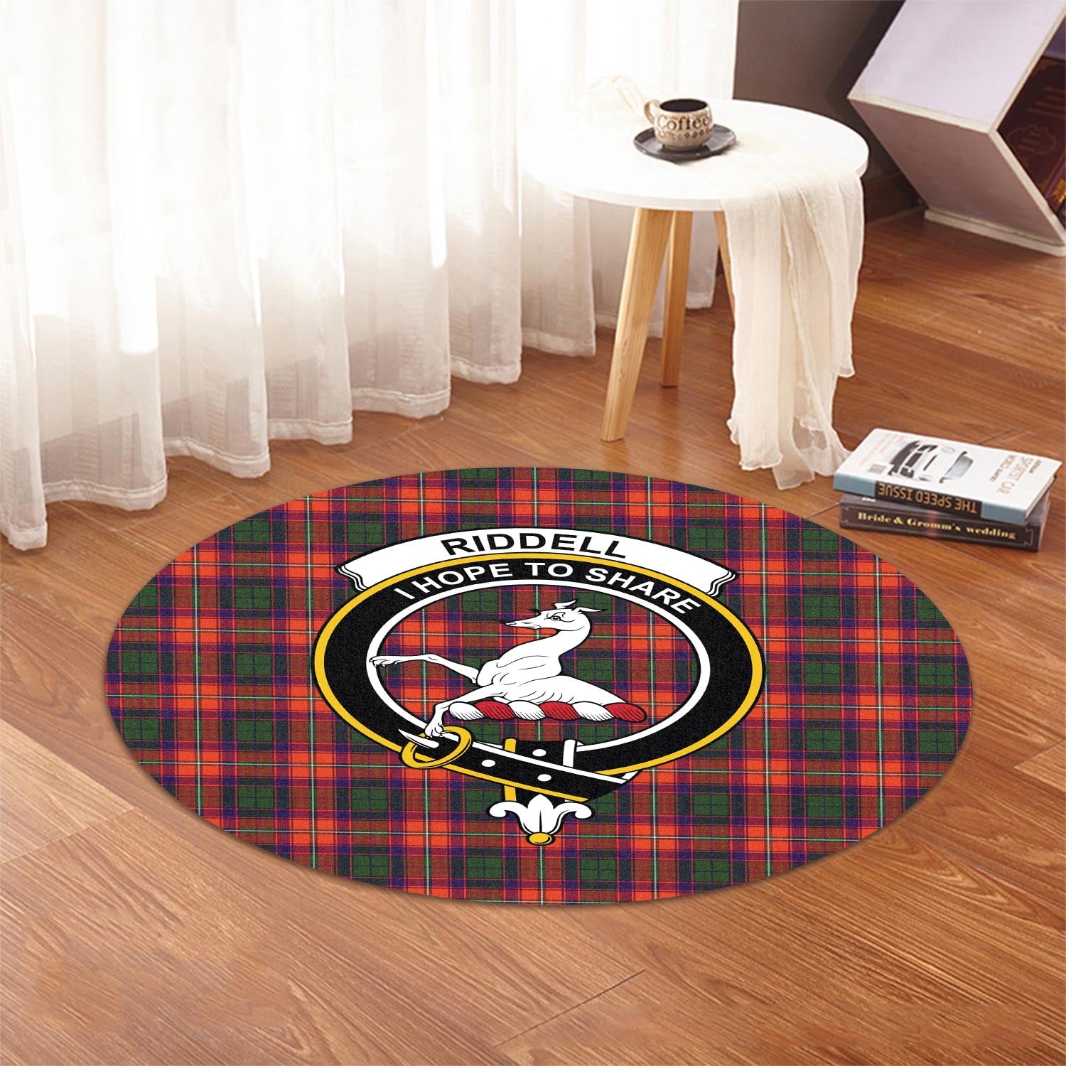 riddell-tartan-round-rug-with-family-crest