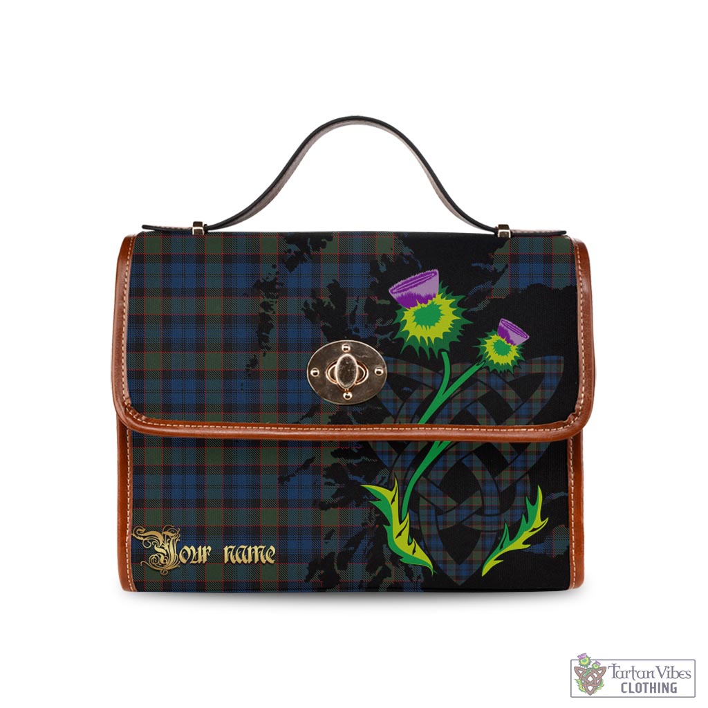Riddoch Tartan Waterproof Canvas Bag with Scotland Map and Thistle Celtic Accents Brown Leather Strap One Size 10.5*20*27cm - Tartan Vibes Clothing