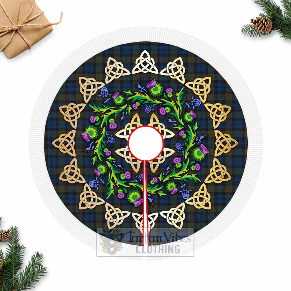 Riddoch Tartan Christmas Tree Skirt with Thistle Celtic Knot Style Fringed Tree Skirts - Tartan Vibes Clothing