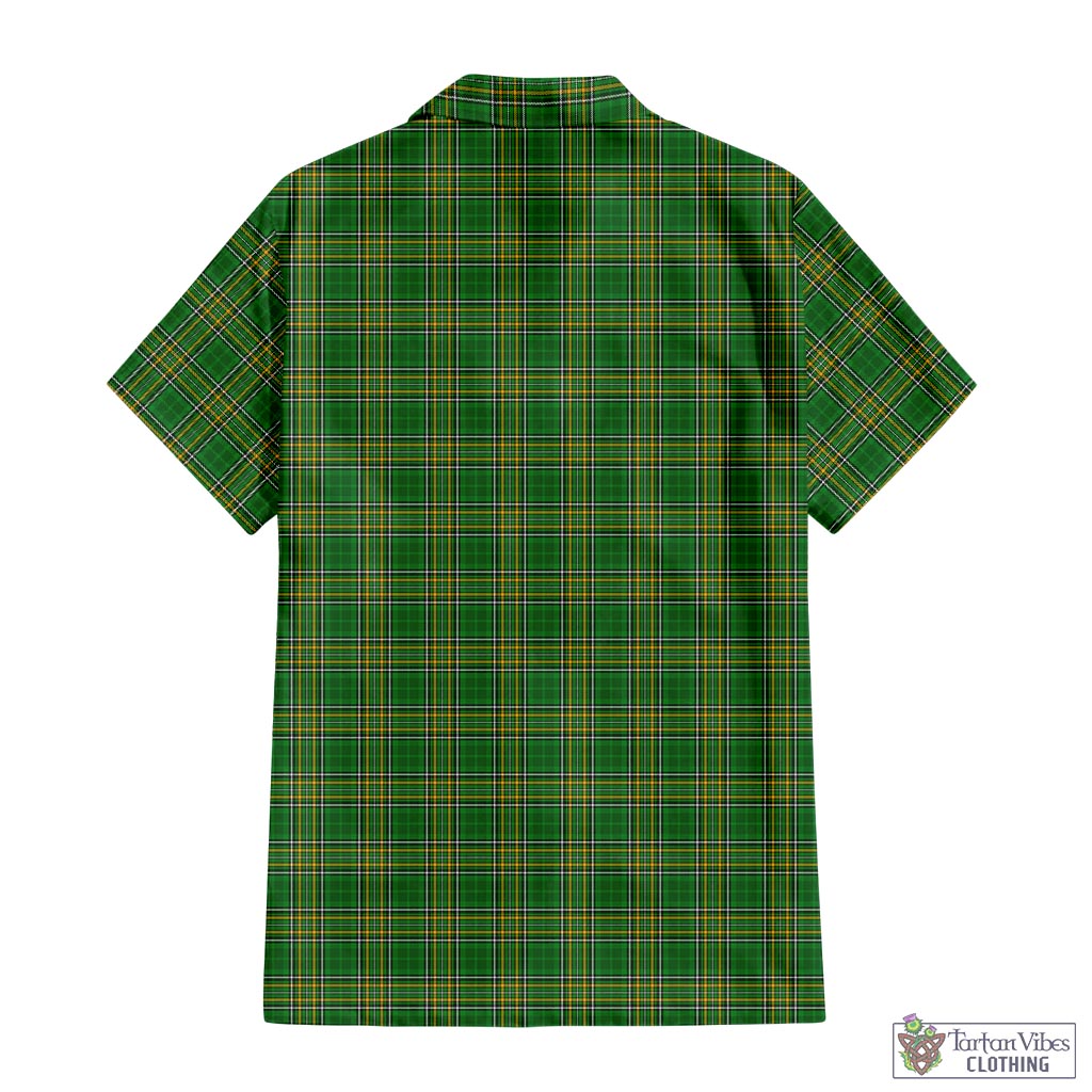 Tartan Vibes Clothing Ridgeley Ireland Clan Tartan Short Sleeve Button Up with Coat of Arms