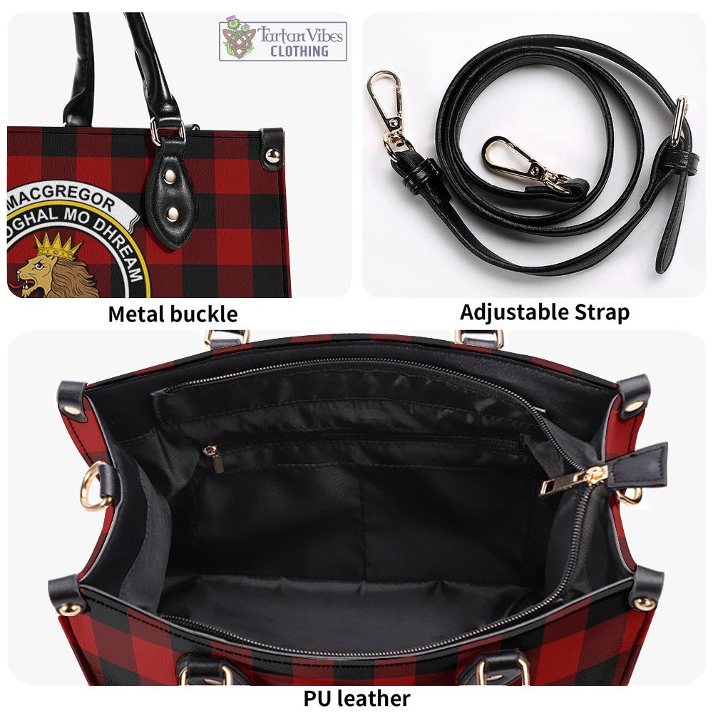 Tartan Vibes Clothing Rob Roy Macgregor Tartan Luxury Leather Handbags with Family Crest