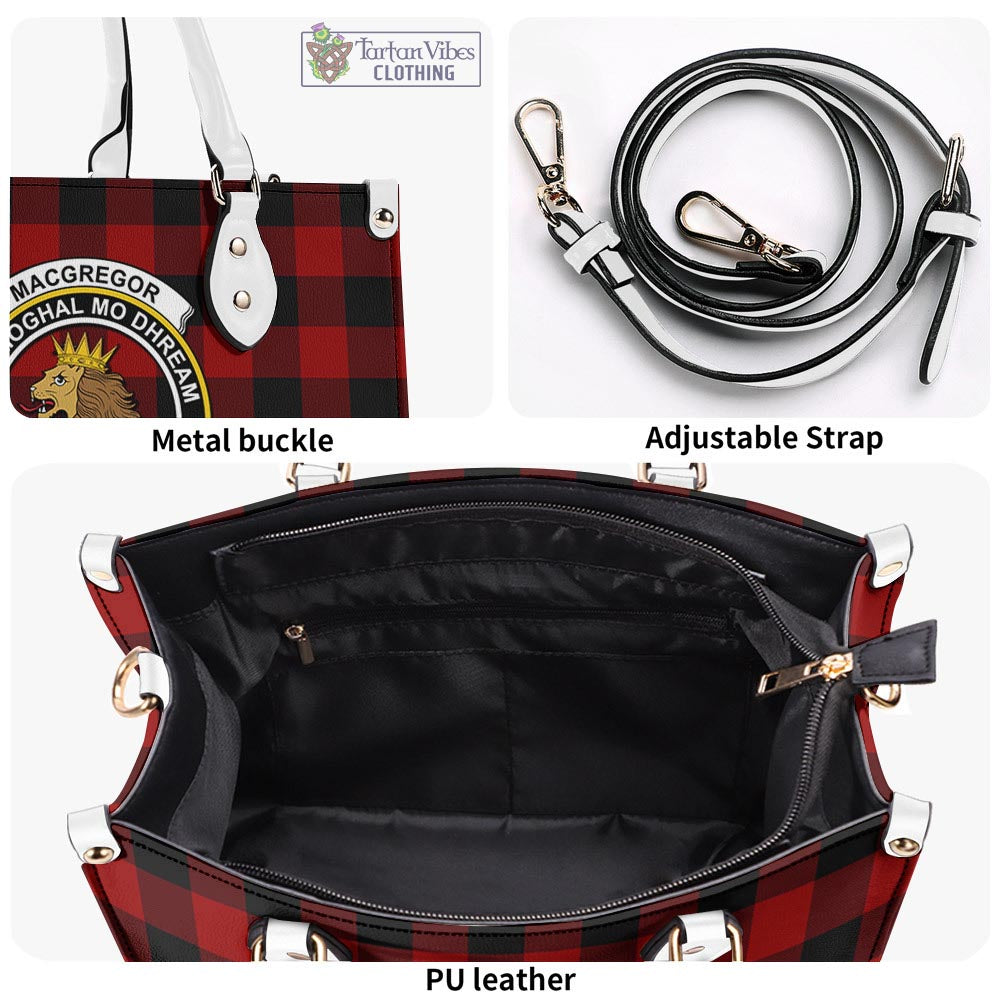 Tartan Vibes Clothing Rob Roy Macgregor Tartan Luxury Leather Handbags with Family Crest