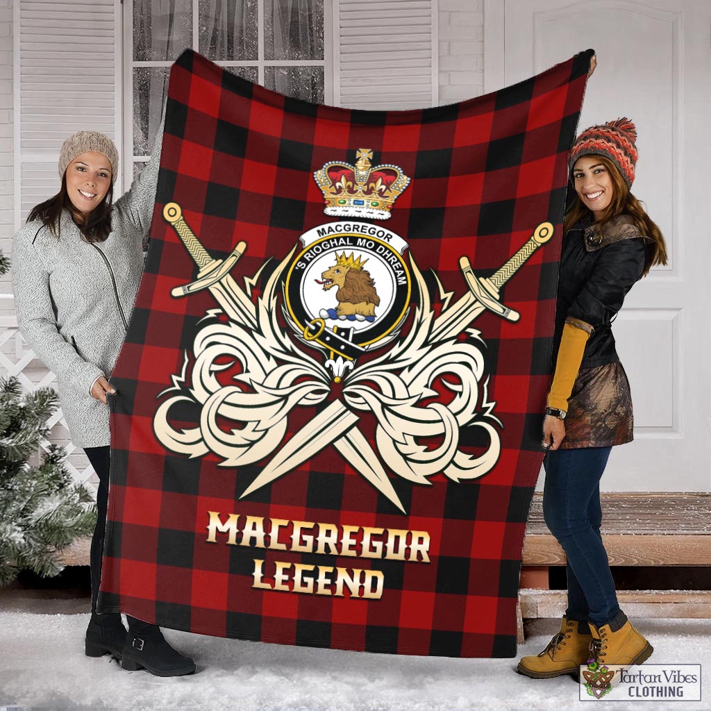 Tartan Vibes Clothing Rob Roy Macgregor Tartan Blanket with Clan Crest and the Golden Sword of Courageous Legacy