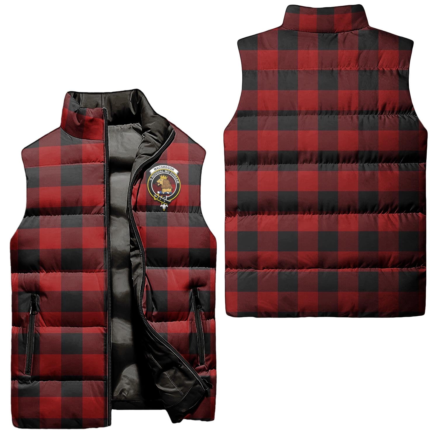 Rob Roy Macgregor Tartan Sleeveless Puffer Jacket with Family Crest Unisex - Tartanvibesclothing