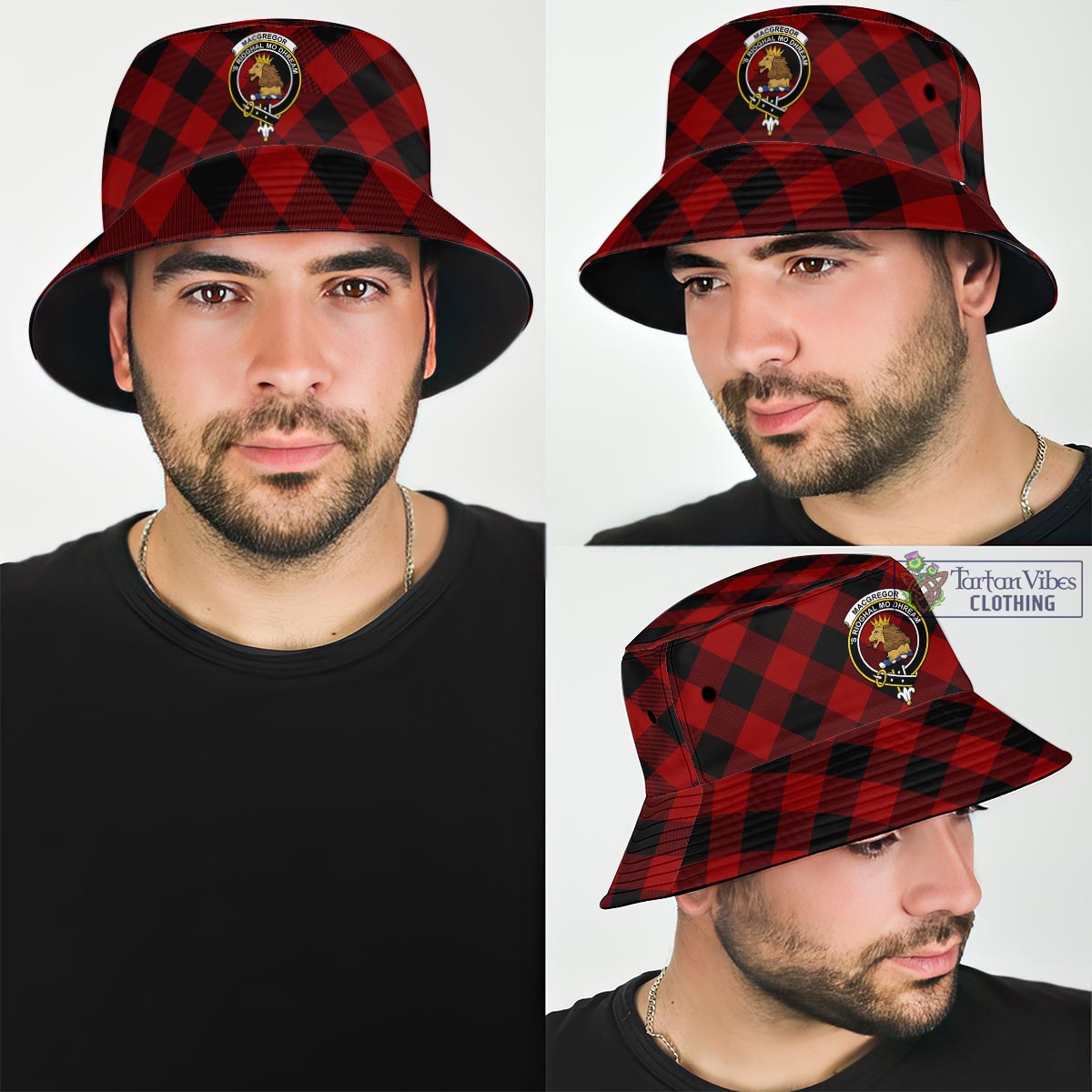 Tartan Vibes Clothing Rob Roy Macgregor Tartan Bucket Hat with Family Crest