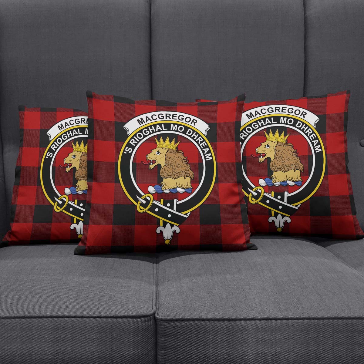 Rob Roy Macgregor Tartan Pillow Cover with Family Crest Square Pillow Cover - Tartanvibesclothing