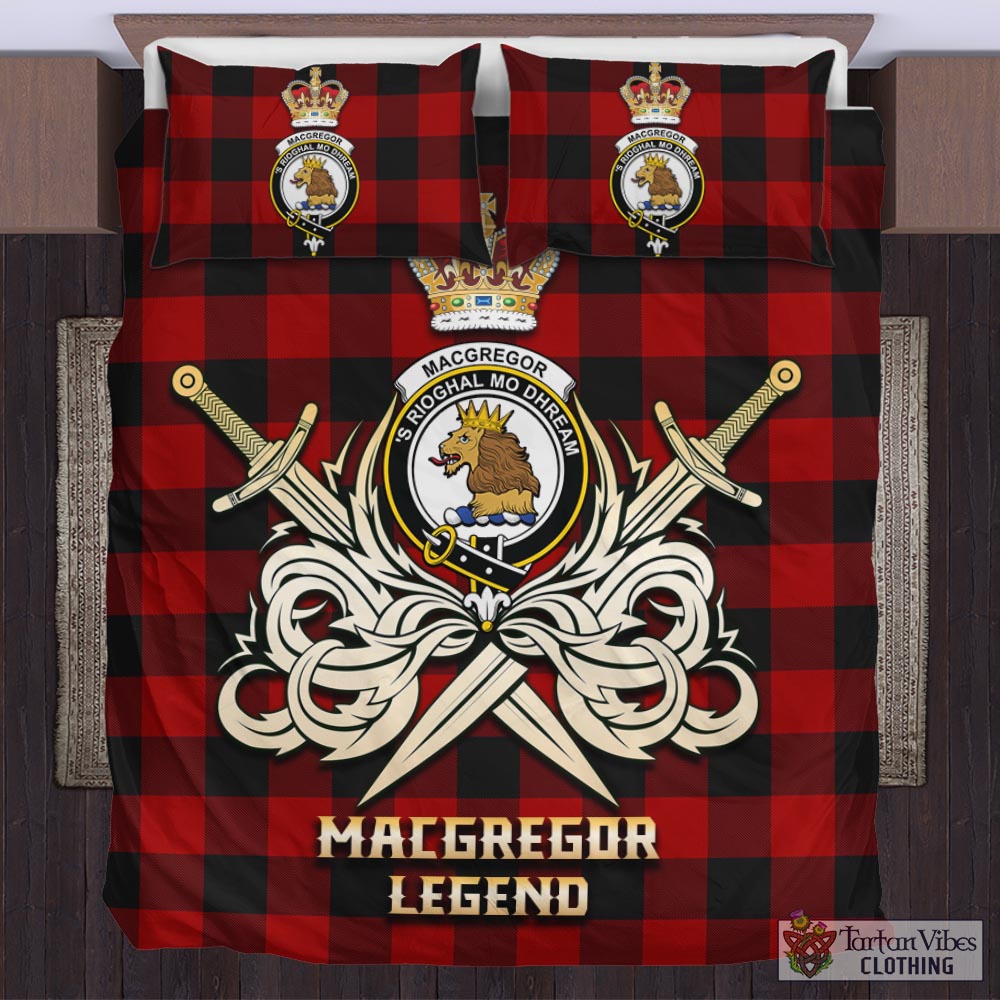 Tartan Vibes Clothing Rob Roy Macgregor Tartan Bedding Set with Clan Crest and the Golden Sword of Courageous Legacy