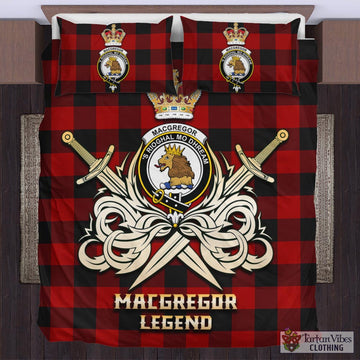 Rob Roy Macgregor Tartan Bedding Set with Clan Crest and the Golden Sword of Courageous Legacy