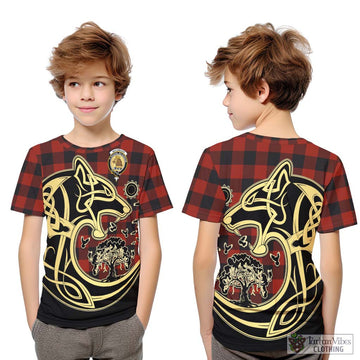 Rob Roy Macgregor Tartan Kid T-Shirt with Family Crest Celtic Wolf Style