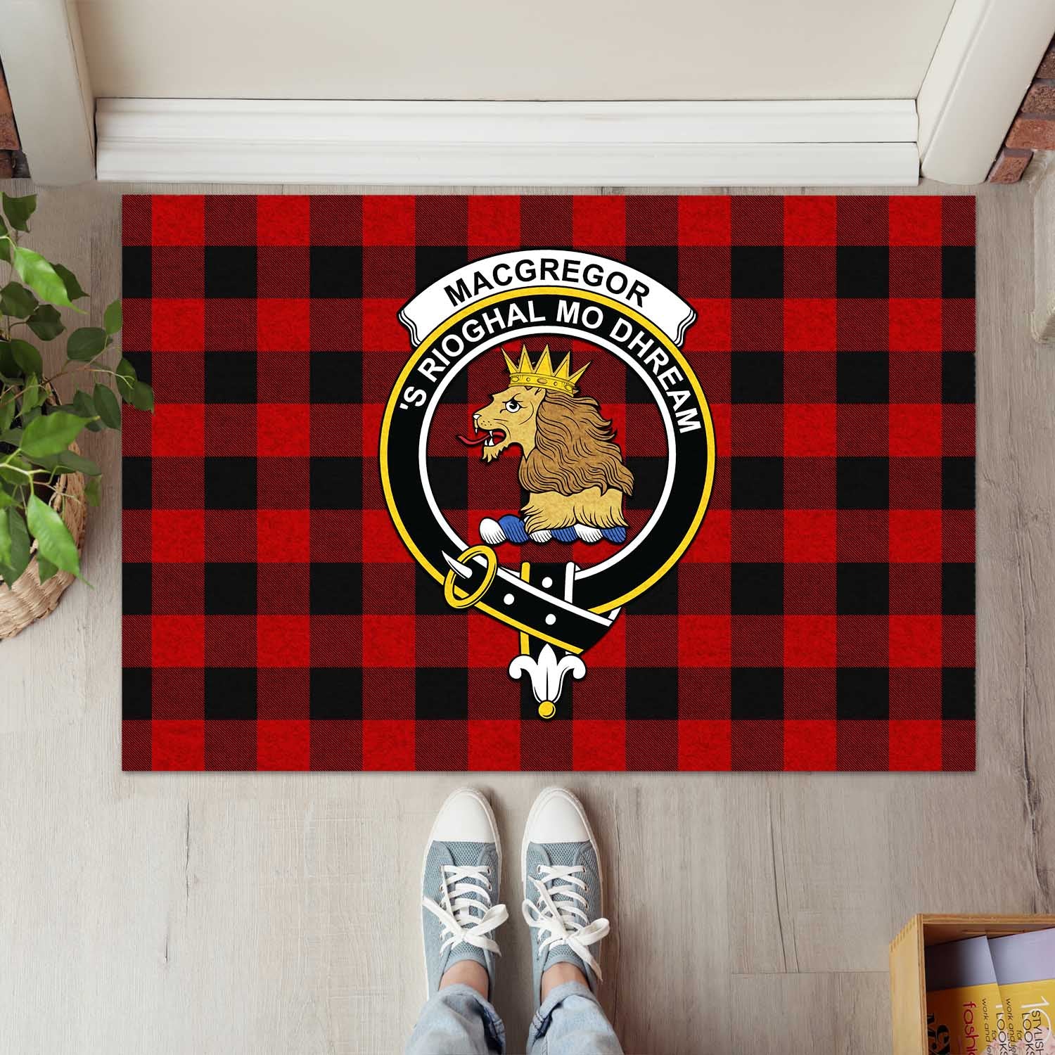 Rob Roy Macgregor Tartan Door Mat with Family Crest - Tartanvibesclothing