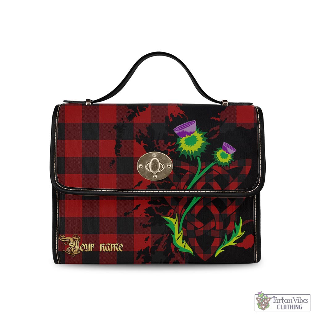 Tartan Vibes Clothing Rob Roy Macgregor Tartan Waterproof Canvas Bag with Scotland Map and Thistle Celtic Accents