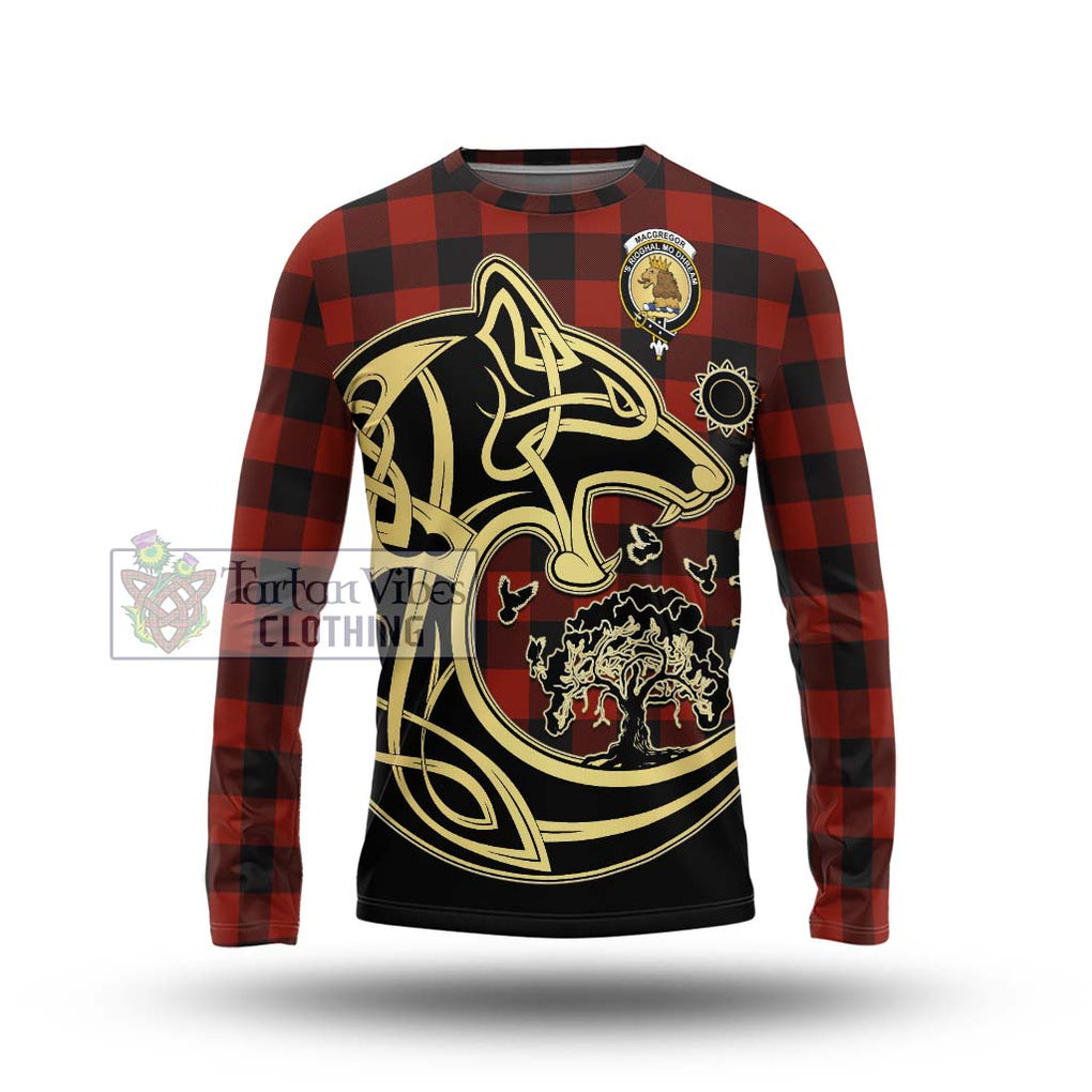 Rob Roy Macgregor Tartan Long Sleeve T-Shirt with Family Crest Celtic Wolf Style Unisex - Tartan Vibes Clothing