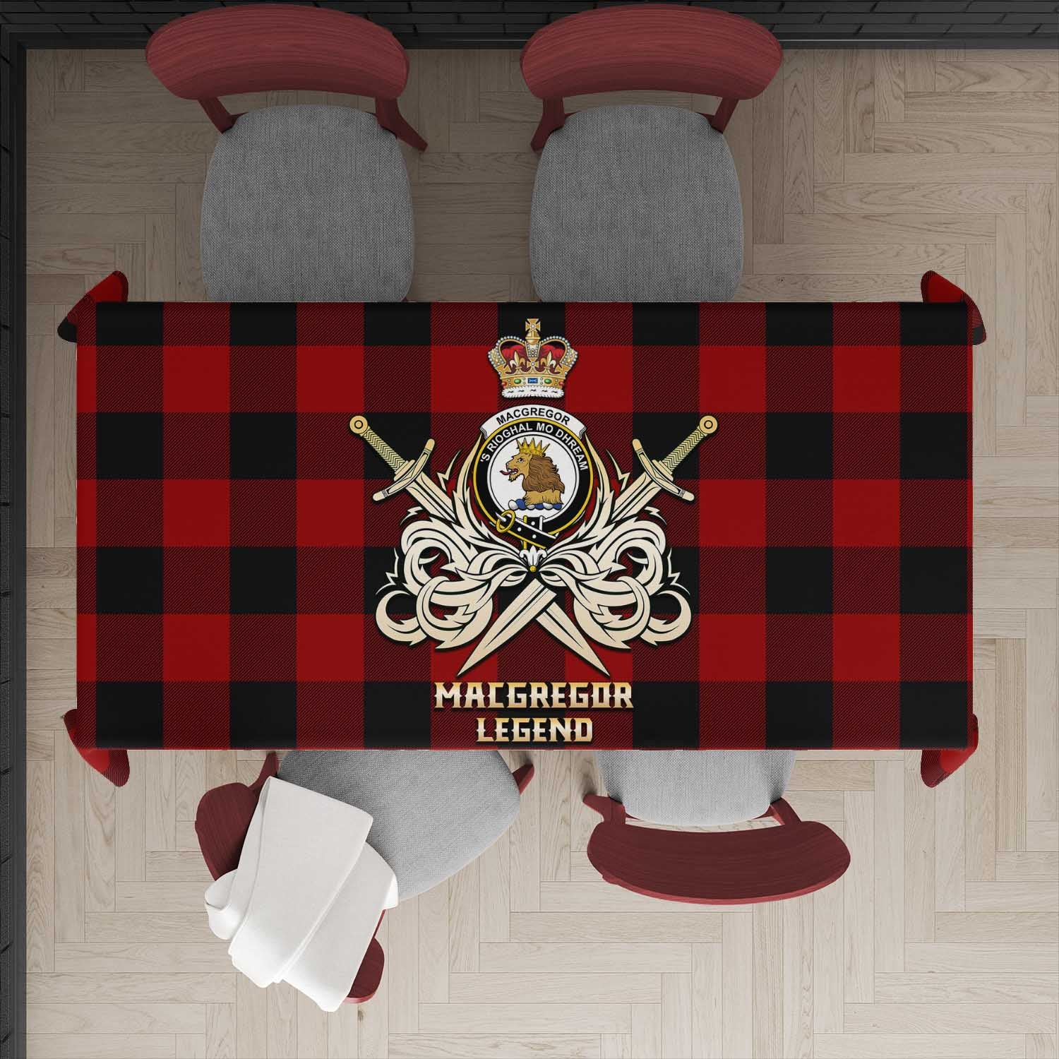 Tartan Vibes Clothing Rob Roy Macgregor Tartan Tablecloth with Clan Crest and the Golden Sword of Courageous Legacy