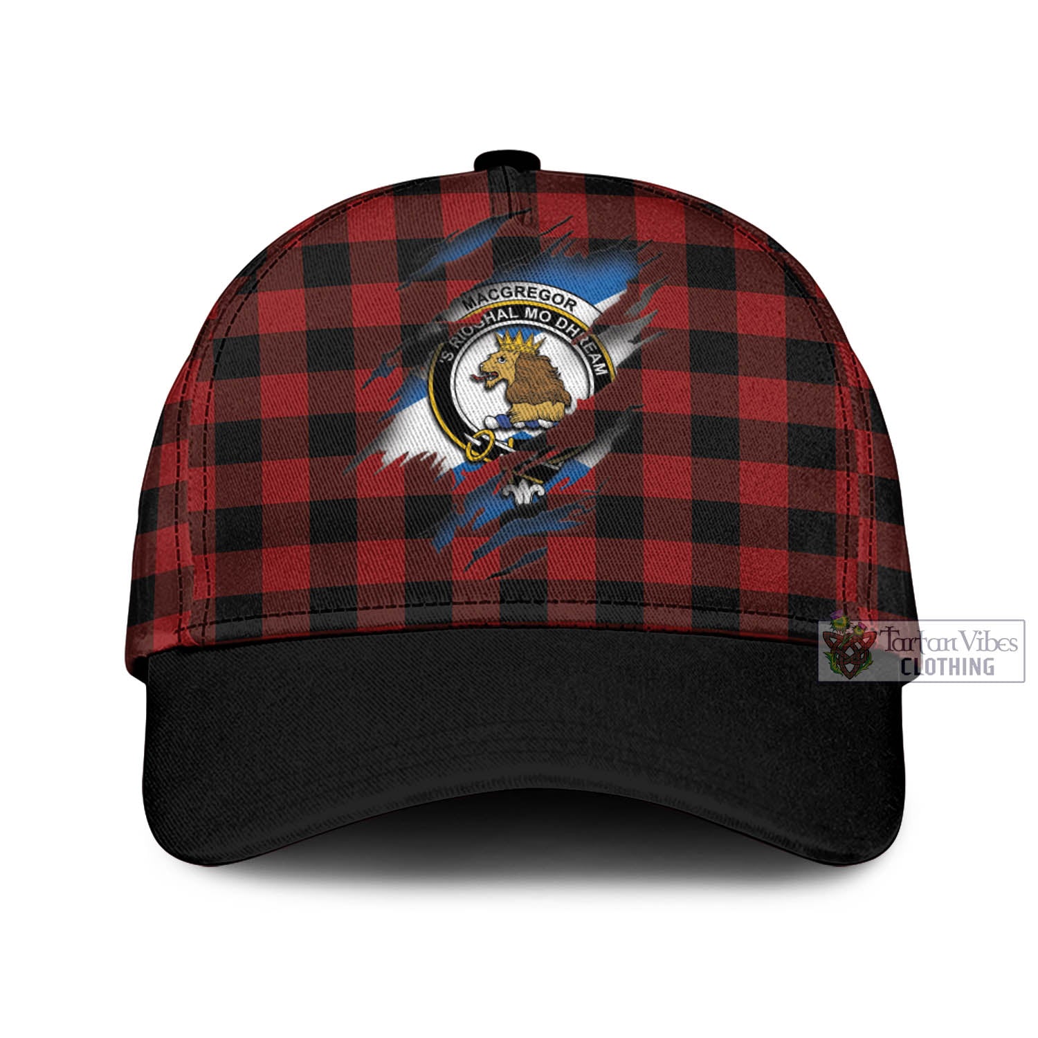 Tartan Vibes Clothing Rob Roy Macgregor Tartan Classic Cap with Family Crest In Me Style